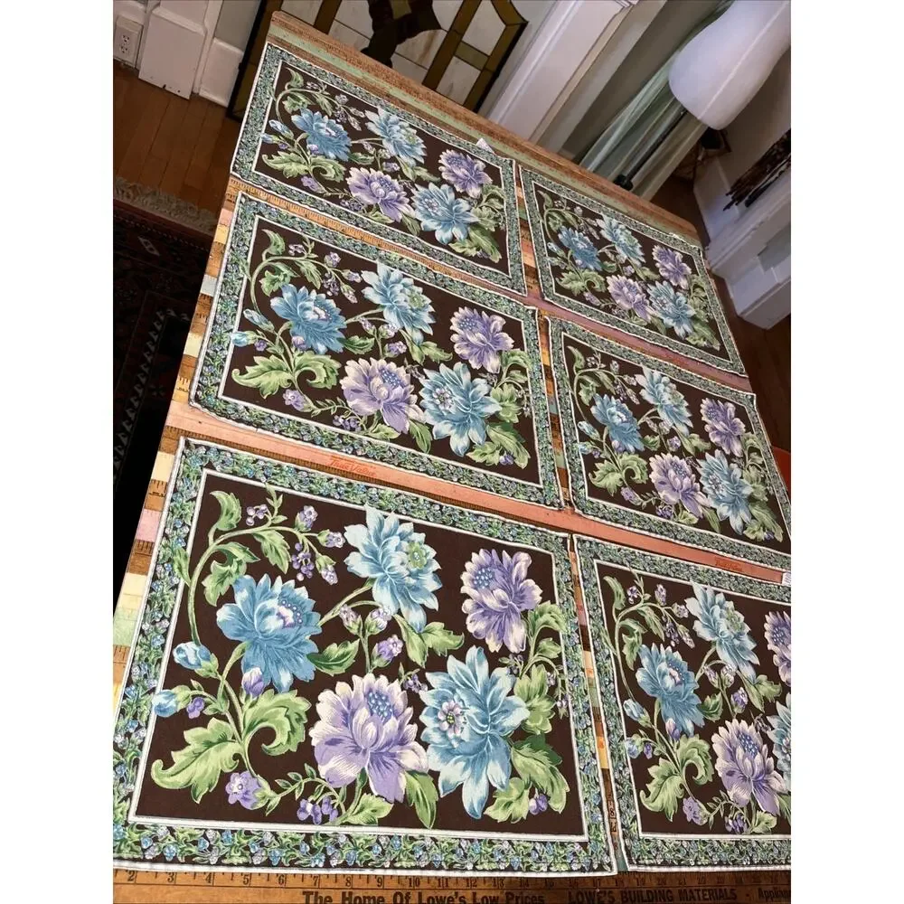 April Cornell • Danica LOT 6 Pc Dahlia Turquoise Brown Floral Placemats Danish